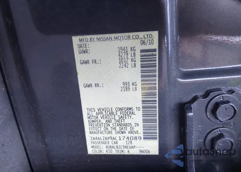 2010 Nissan Altima 2.5 S from USA, damaged, VIN 1N4AL2AP9AC174089